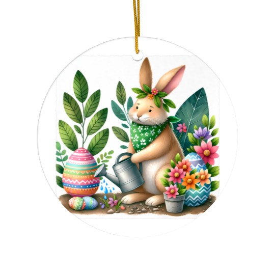 Rabbit Planting Garden Easter Bandana Ceramic Ornaments