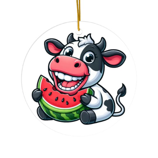 Funny cow bull steer watermelon summer fruit Ceramic Ornaments