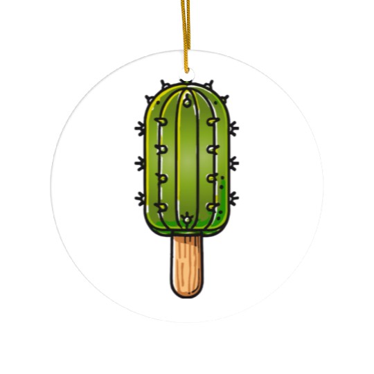 Funny cactus ice cream motif in comic style is fun Ceramic Ornaments