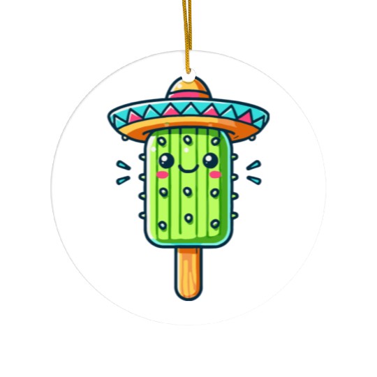 funny cactus ice cream motif with colorful sombrer Ceramic Ornaments