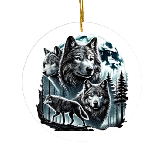 Vintage Wolf 90s Wolf Lovers Retro Moon Ceramic Ornaments