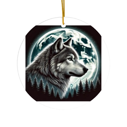 Nature Moon Alpha Cute Wolf Moon nature Ceramic Ornaments