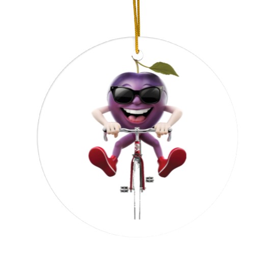Plum Cycling On Bike Realistic Ceramic Ornaments