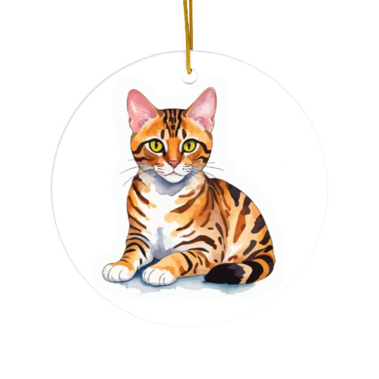 Leopard Cat Watercolor Ceramic Ornaments
