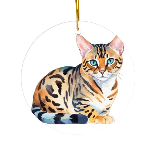 Leopard Cat Watercolor Ceramic Ornaments