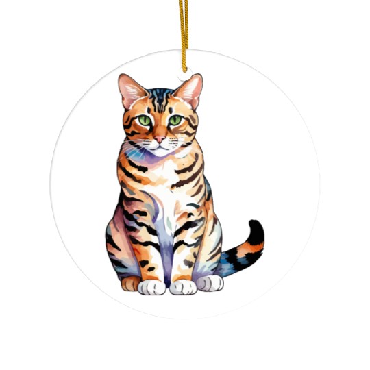 Leopard Cat Watercolor Ceramic Ornaments