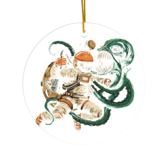 Astronaut vs. Octopus: Epic Space Battle Ceramic Ornaments