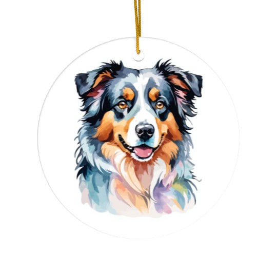Australian Shepherd Watercolor Ceramic Ornaments