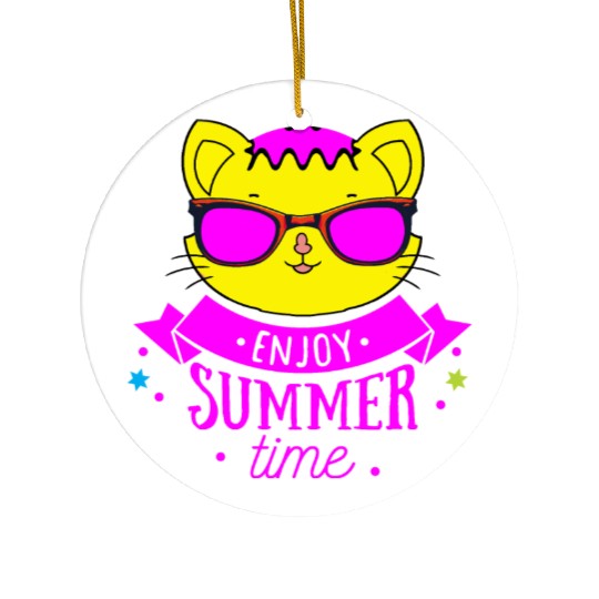 Enjoy Summer Time - Cool Cat Ceramic Ornaments
