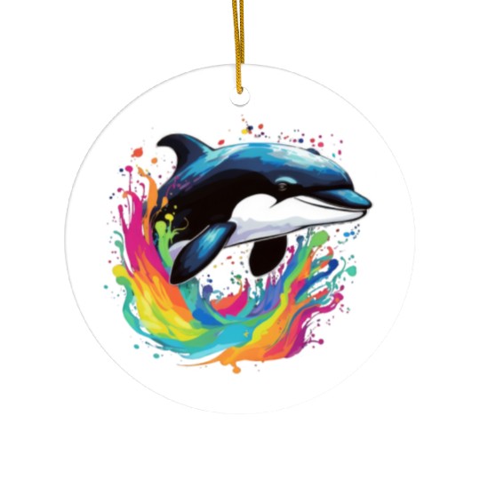 Dolphin In Ocean splash Ceramic Ornaments