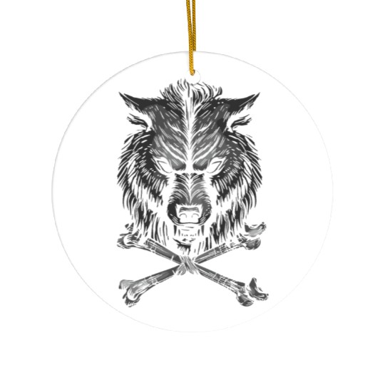 Wolf Skull and Crossbones Ceramic Ornaments