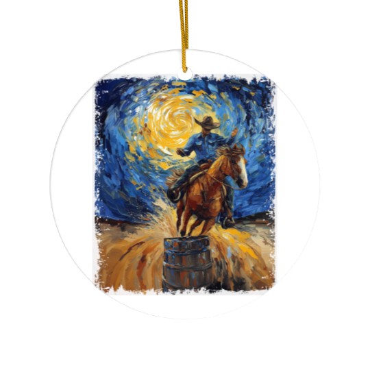 Barrel Racer Barrel Racing Rodeo Starry Night Pain Ceramic Ornaments