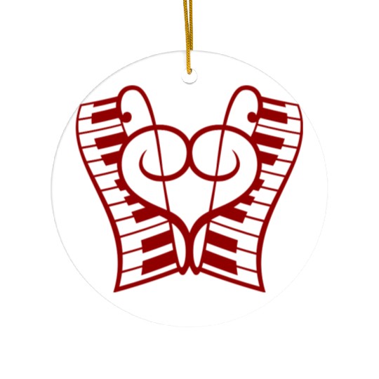I Love Music 2 Clef Note Keyboard Piano Keys Heart Ceramic Ornaments