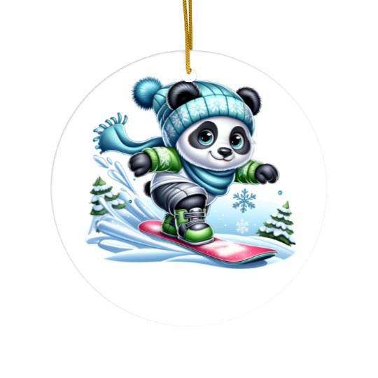 Cute Snowboarder Panda Ceramic Ornaments