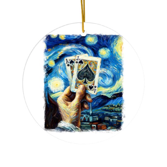 Blackjack Gambling Cards Starry Night Painting Ceramic Ornaments