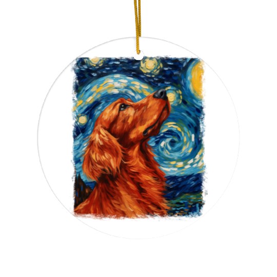 Irish Setter Dog Starry Night Painting Ceramic Ornaments