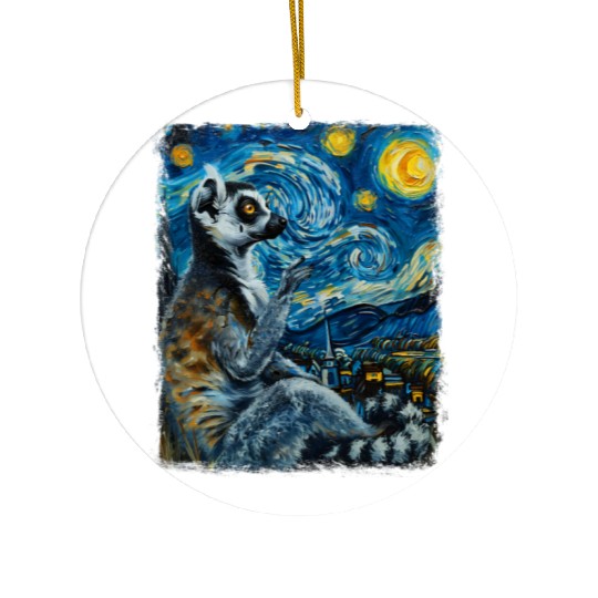 Lemur Ring Tailed Starry Night Painting Ceramic Ornaments