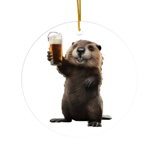 Beaver Drinking Beer Realistic Ceramic Ornaments
