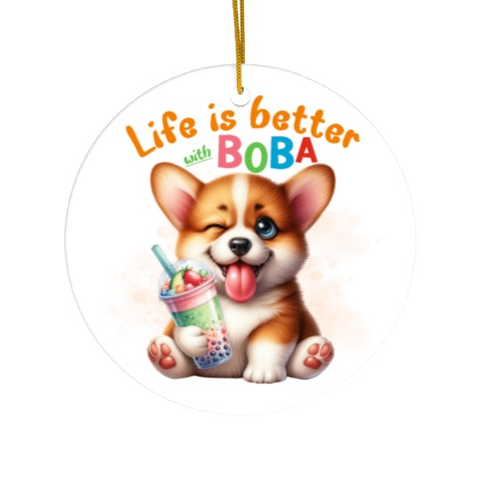 Corgi with BOBA tea Milk TEA Bubble tea Ceramic Ornaments