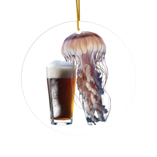 Jellyfish Drinking Beer Realistic Ceramic Ornaments