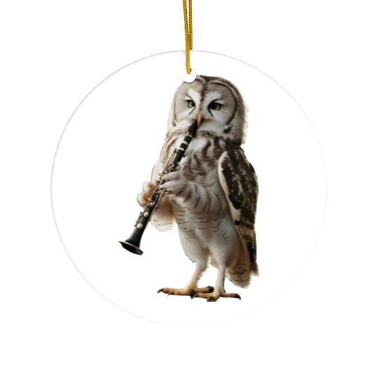 Owl Playing Clarinet Realistic Ceramic Ornaments