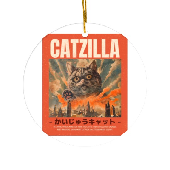 Catzilla Vintage Japanese Funny Angry Cat Ceramic Ornaments