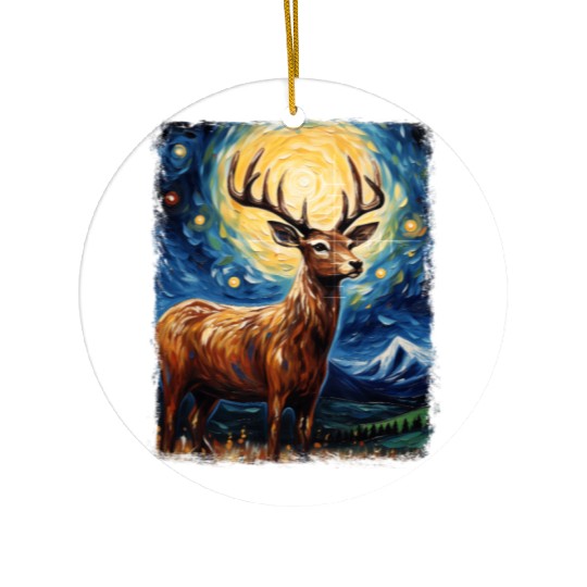 Deer Hunter Deer Hunting Starry Night Painting Ceramic Ornaments