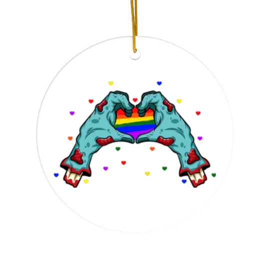 Halloween Hand Skeleton Heart LGBT Pride Rainbow Ceramic Ornaments