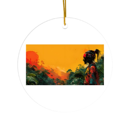 Digital Warrior: Tropical Twilight Ceramic Ornaments
