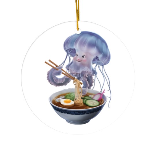 Jellyfish Eating Ramen Realistic Ceramic Ornaments