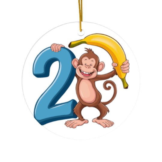 2nd Birthday Monkey Ceramic Ornaments