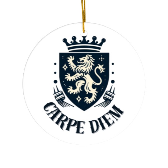 Carpe Diem - Elegant Heraldic Crest With Lion and Ceramic Ornaments