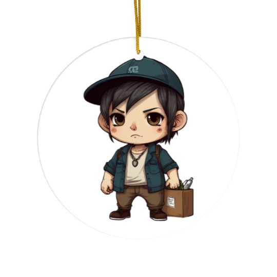 Chibi Boy with a Serious Expression Ceramic Ornaments