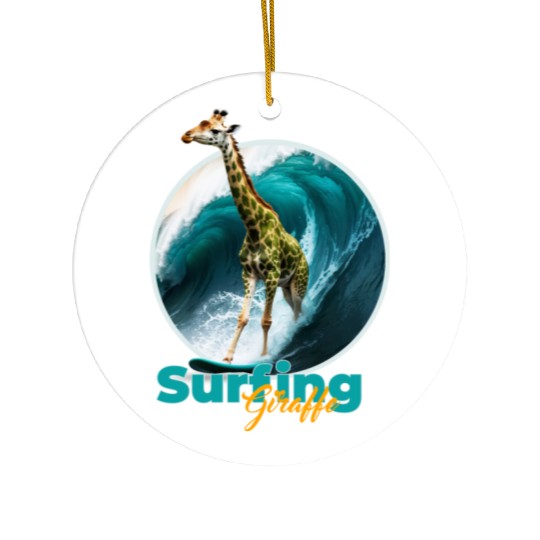Surfing Giraffe in a Storm Ceramic Ornaments