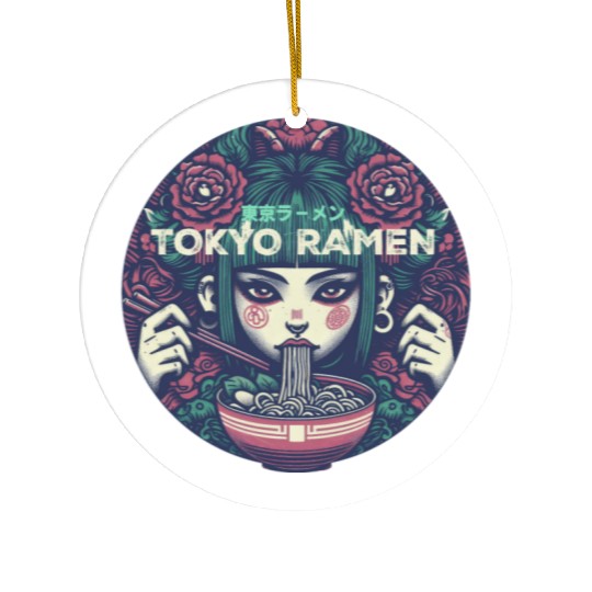 Tokyo ramen,punk girl having ramen Ceramic Ornaments