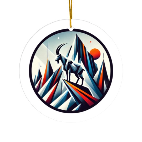Abstract mountain goat Ceramic Ornaments