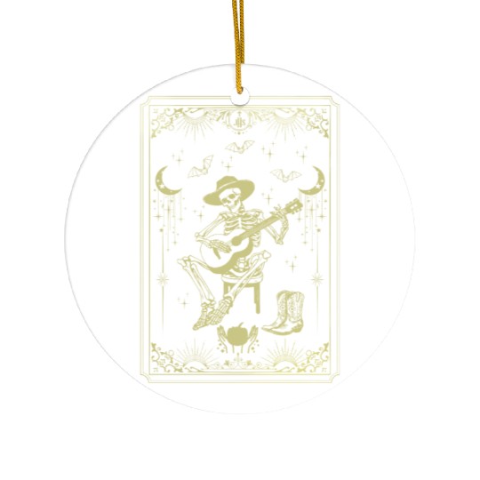Tarot Card Celestial Cowboy Skeleton Plays Guitar Ceramic Ornaments