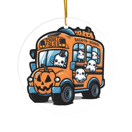 Ghost Halloween School Bus Ceramic Ornaments