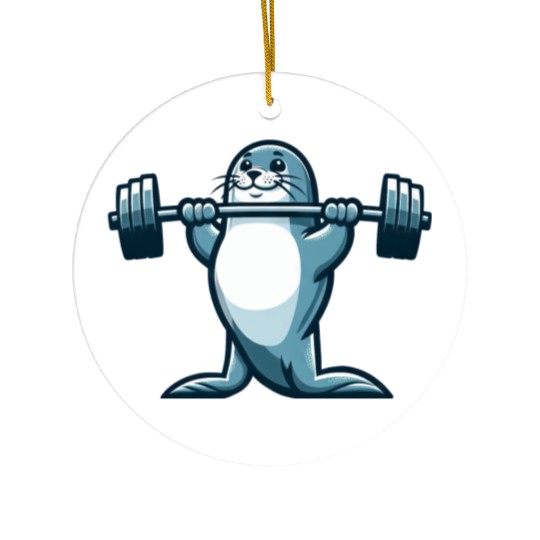 Seal fitness workout gym barbells training Ceramic Ornaments