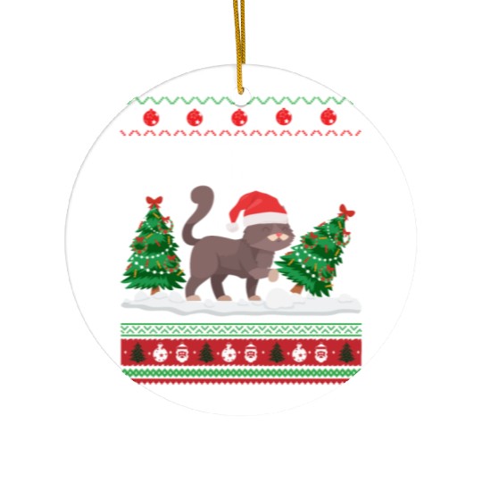 Cat What Funny Black Cat Pushing Christmas Tree Ceramic Ornaments