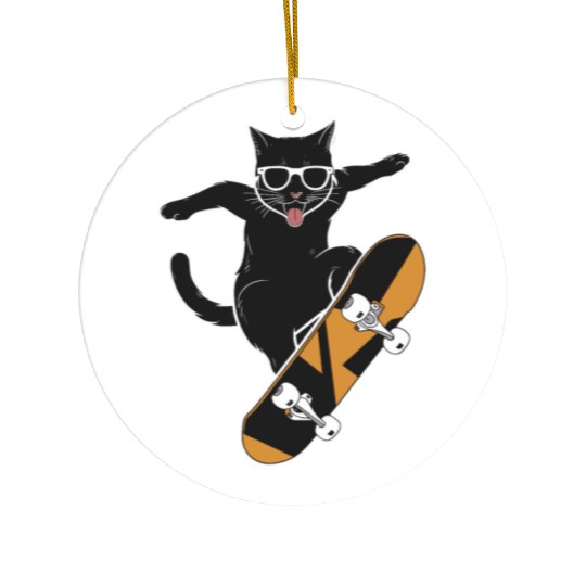 Cat Wearing Sunglasses Skateboarding Magic Ceramic Ornaments