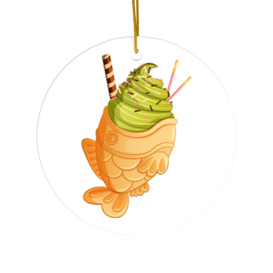 Matcha Taiyaki Ice Cream with Pocky & Wafer Roll Ceramic Ornaments