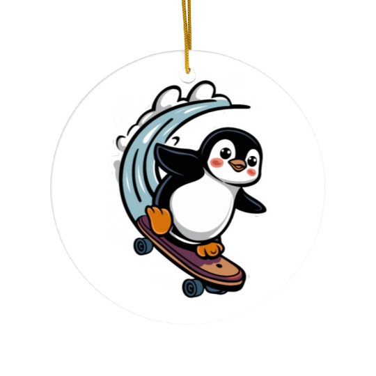Penguin Skateboarding Adventure Fun Ceramic Ornaments