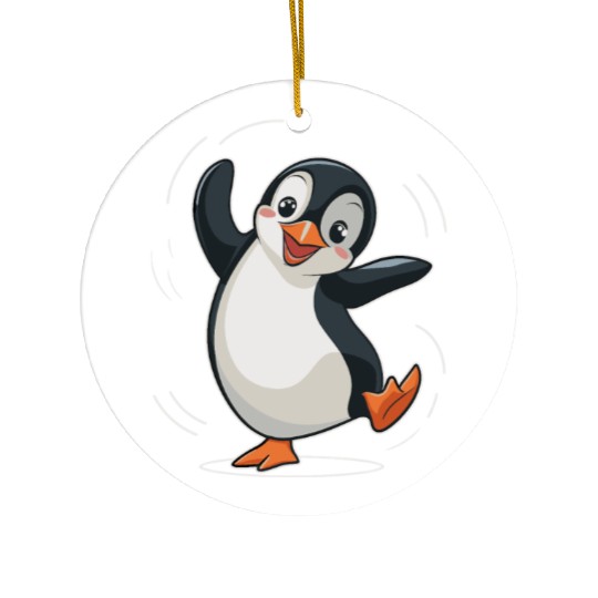 Happy Dancing Penguin Cartoon Illustration Ceramic Ornaments