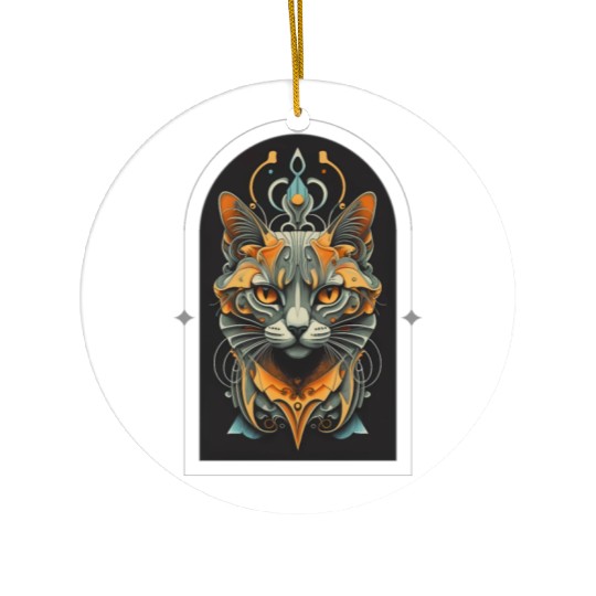 Elegant stylish black and gold cat face Ceramic Ornaments
