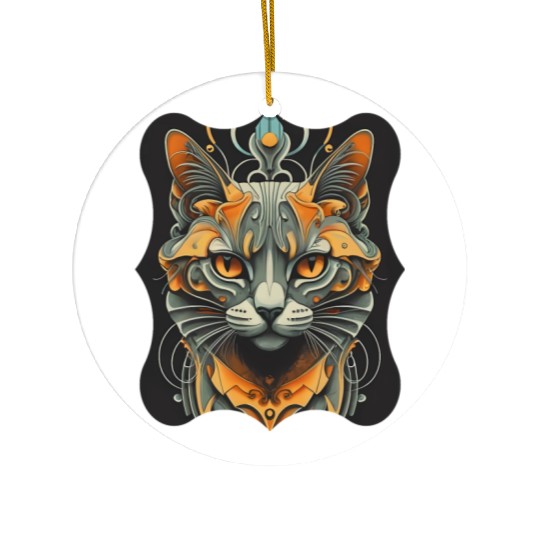 Elegant stylish black and gold cat face Ceramic Ornaments