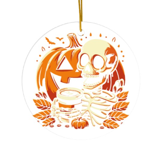 Coffee Drinking Skeleton Pumpkin Halloween Costume Ceramic Ornaments