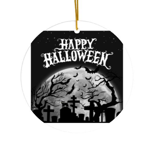 halloween cat on a graveyard Ceramic Ornaments