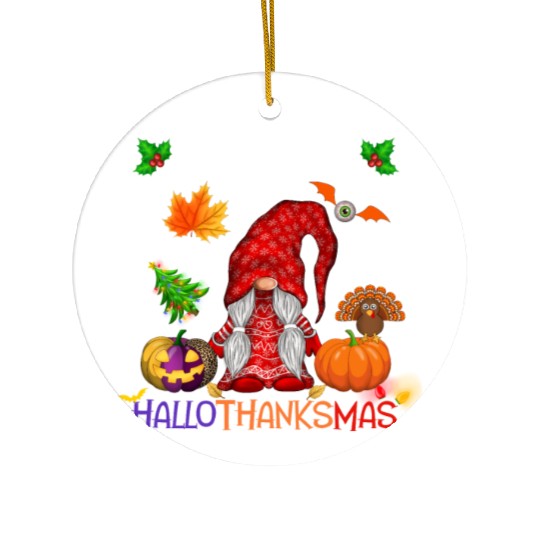 Happy HalloThanksMas Gnome Ceramic Ornaments