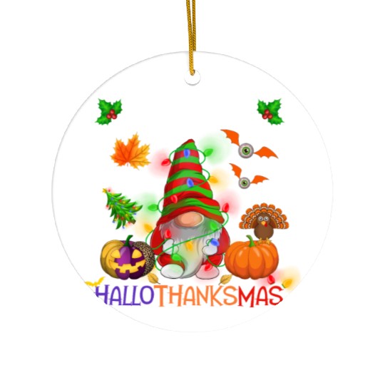 Happy HalloThanksMas Gnome Ceramic Ornaments